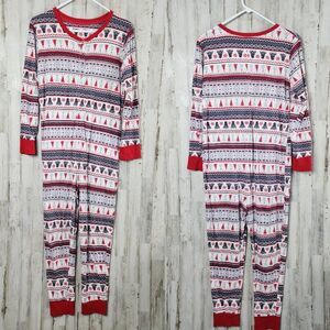 Cuddl Duds Jammie Fair Isle Holiday Union Suit Pajamas White Red Size Small